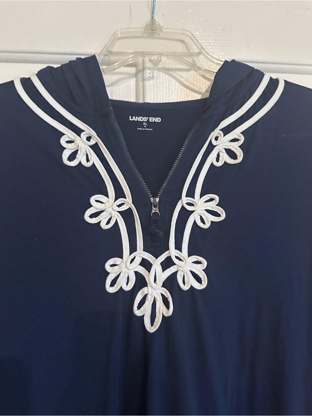 Lands’ End Navy Hooded Cover-Up Dress Swim Tunic XL 100% Cotton Coastal Chic - Picture 5 of 8